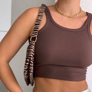 Princess Polly Wild Eyes Brown Crop Tank Top Size 2